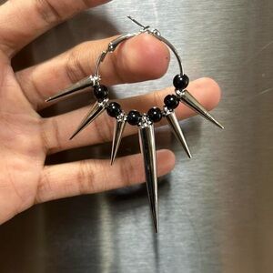 1 Pair Exaggerated Punk Gothic Hoop Earrings - Fashion  Creative Rivet Decor